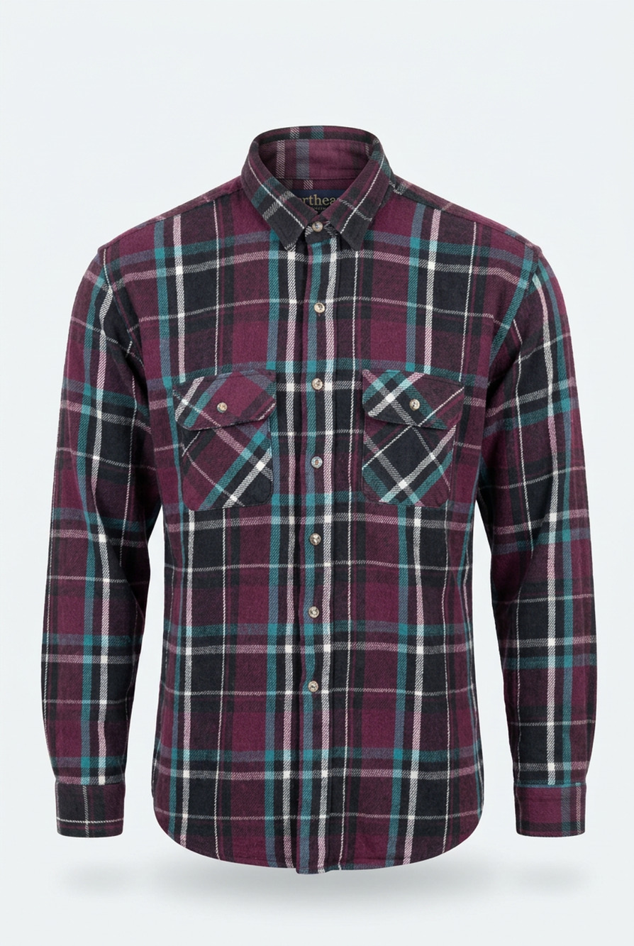 Northeast Outfitters Flannel Shirt Mens Purple Teal Plaid Long Sleeve Button Up